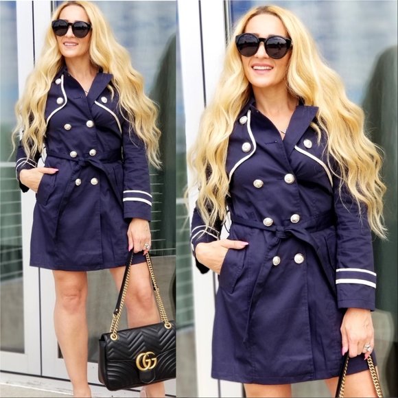 ELIZEBATH Trench Coat Jacket Navy Fall Trench - Picture 1 of 3